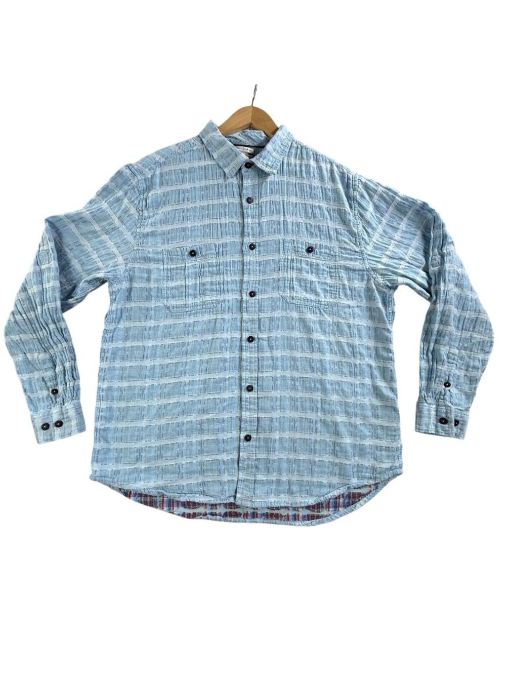 Carbon2cobalt Shirt Mens Large Blue Textured Check Button Up Long Sleeve Pockets